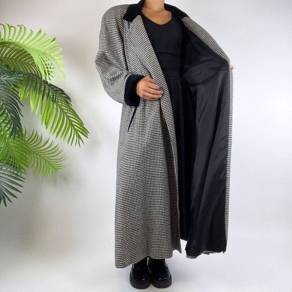 Vintage 90s Grunge Classy Streetwear Winter Full Houndstooth Dress Wool Coat /12 - Picture 3 of 9